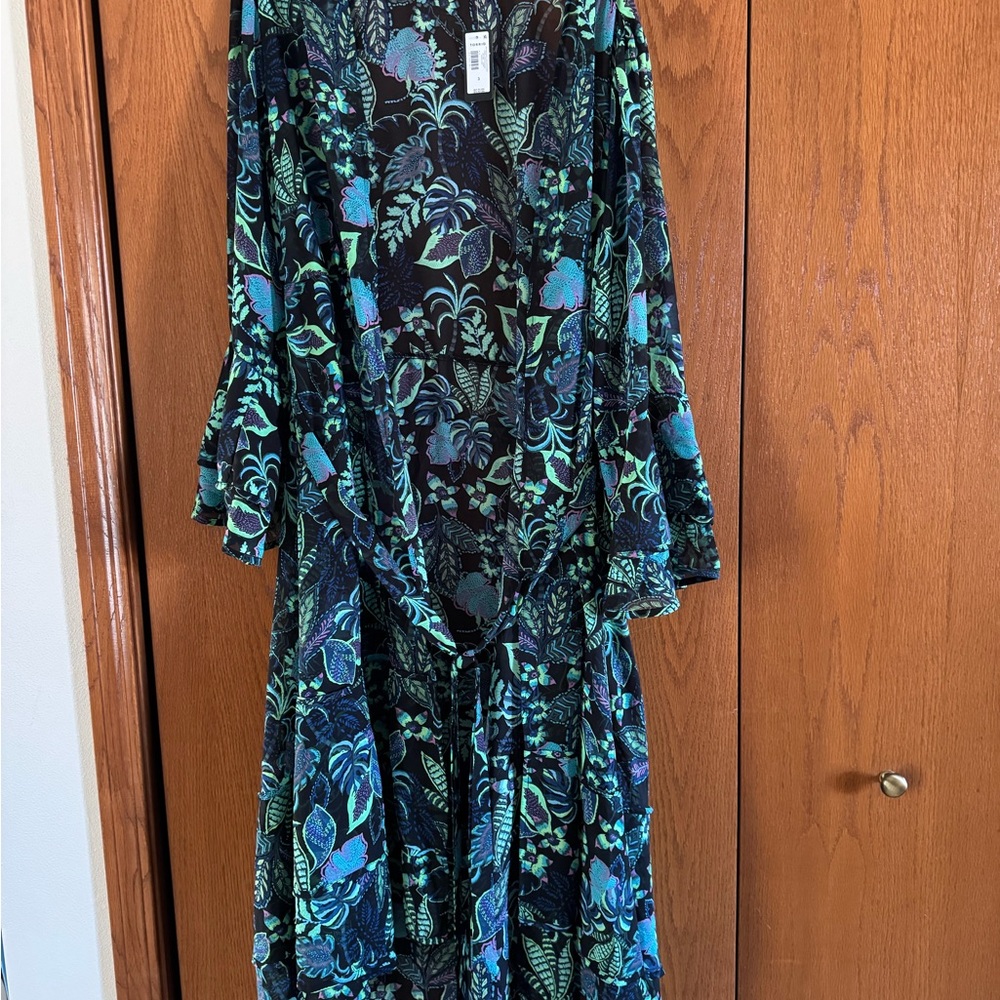 Torrid Blue and Green Floral Long Sleeve Dress